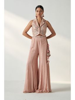 STUDIO BAGECHAA - Riddhi Pink Gilet Sharara with Top (Set of 2)