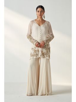 STUDIO BAGECHAA - Tara Ivory Sharara with Kurta and Inner (Set of 3)