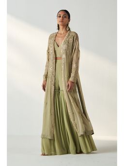 STUDIO BAGECHAA - Nisha Green Blouse with Jacket and Sharara (Set of 3)