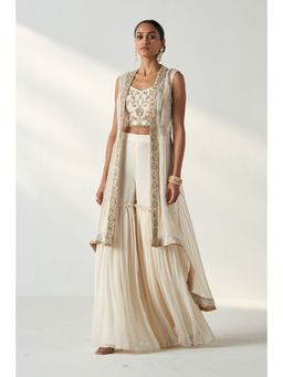 STUDIO BAGECHAA - Prisha Ivory Blouse with Cape and Sharara (Set of 3)