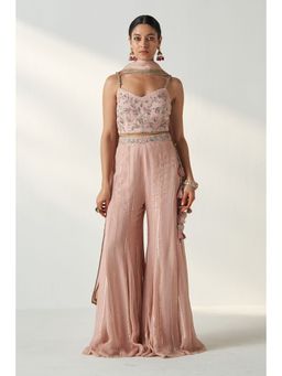 STUDIO BAGECHAA - Osha Blush Pink Sharara with Bustier and Dupatta (Set of 3)