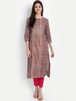 Suti - Women Cotton Double Printed Straight Kurta Brown