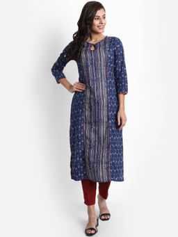 Suti - Women Cotton Double Printed Straight Kurta Royal Blue