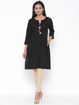 Suti - Women Cotton Slub Pintucks Short Kurta Black