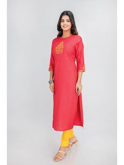 Suti - Women Banarsi Chanderi Hand Embellished Long Kurt Pink