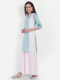 Suti - Women Cotton Zigzag Printed Short Kurta Pool Green