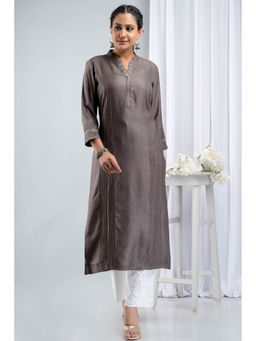 Suti - Women Banarsi Chanderi Formal Wear Straight Long Kurta Grey