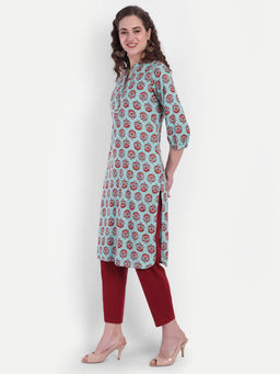 Suti - Women Rayon Printed Short Kurta Detailed Blue