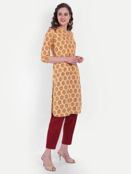 Suti - Women Rayon Printed Short Kurta Detailed Yellow