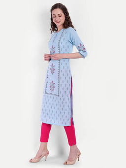 Suti - Women Cotton Hand Block Printed Long Kurta Blue