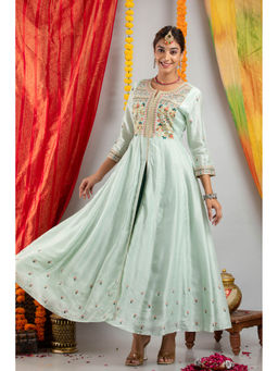 Suti - Women Dola Silk Fabric Kurta with Pants Blue (Set of 2)