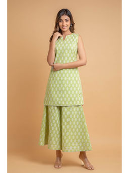 Suti - Women Cotton Printed Straight Kurta with Palazzo Green (Set of 2)