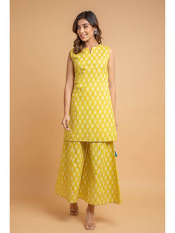 Suti - Women Cotton Printed Straight Kurta with Palazzo Yellow (Set of 2)
