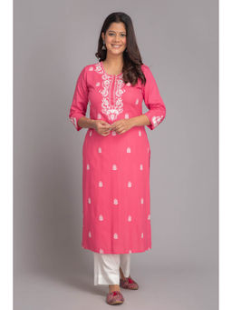 Suti - Women Rayon Kurta with Pants Pink (Set of 2)