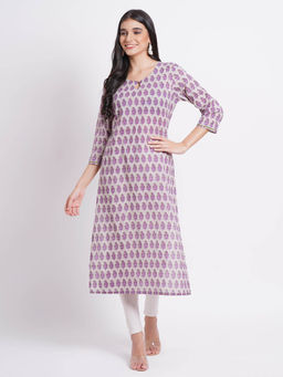 Suti - Women Mul Cotton Printed Casual Wear Kurta Purple