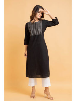 Suti - Women Cotton Embroidery Straight Kurta Black
