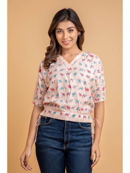 Suti - Women Rayon V Neck Balloon Top Peach