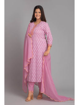 Suti - Women Festive Wear Printed Kurta with Pants & Dupatta Pink (Set of 3)