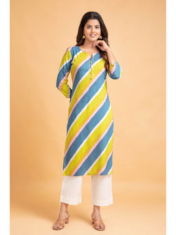 Suti - Women Rayon Lehriya Printed Straight Kurta Blue