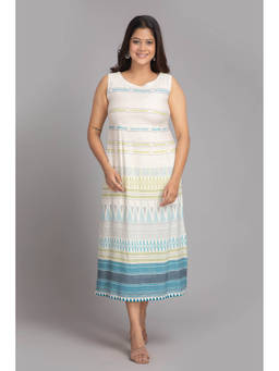 Suti - Women Rayon A Line Sleeveless Dress Natural