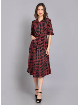 Suti - Women Cotton Casual Day Out Wear Printed A Line Dress Red