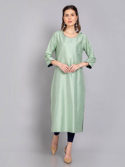 Suti - Women Poly Viscose Gold Printed Kurta Green