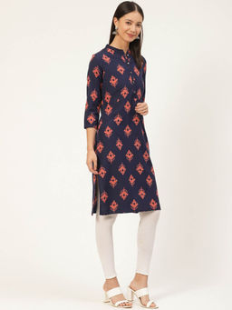Suti - Women Rayon Printed Short Kurta Navy Blue