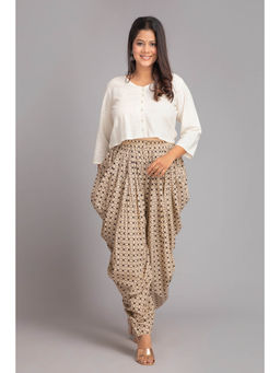 Suti - Women Cotton Printed Dhoti Pants Beige
