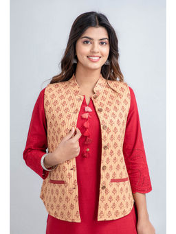 Suti - Women Cotton Quilted Sleeveless Jacket Beige