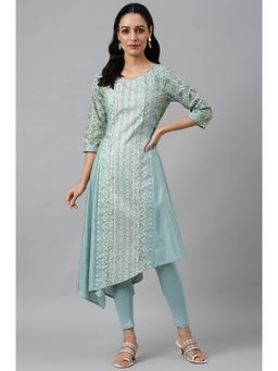 W - Blue Printed Kurta with Leggings (Set of 2)