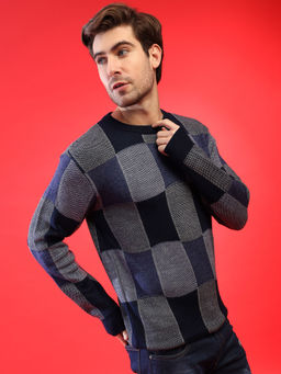 Campus Sutra - Men Blue Checked Pullover Sweater