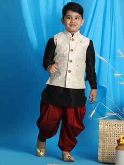 Vastramay - Boys Black-beige & Maroon Jacket With Kurta & Dhoti (Set of 3)