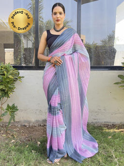 Akhilam - Womens Georgette Mauve Printed Ready To Wear Saree with Unstitched Blouse