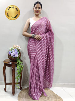 Akhilam - Womens Georgette Mauve Printed Ready To Wear Saree with Unstitched Blouse