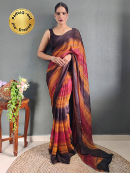Akhilam - Womens Nylon Mustard Embellished Ready To Wear Saree with Unstitched Blouse