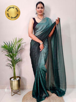 Akhilam - Womens Georgette Green Embellished Ready To Wear Saree with Unstitched Blouse