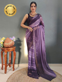 Akhilam - Womens Georgette Mauve Embellished Ready To Wear Saree with Unstitched Blouse
