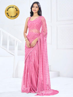 Sareemall - Womens Lycra Pink Embellished Ready To Wear with Unstitched Blouse