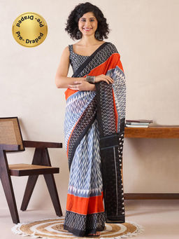 Sareemall - Womens Cotton Grey Printed Ready To Wear Saree with Unstitched Blouse