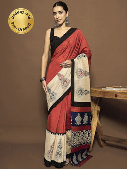 Akhilam - Multi-Color Women's Bhagalpuri Silk Pre Drape Saree with Unstitched Blouse