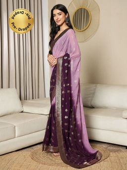 Akhilam - Lavender Women's Georgette Printed Pre Drape Saree with Unstitched Blouse