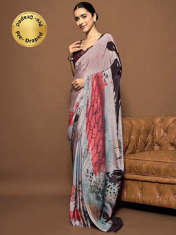 Akhilam - Womens Pure Crepe Digital Print Ready To Wear Saree with Unstitched Blouse