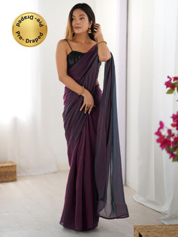 Akhilam - Women Purple Tissue Solid/Plain Saree with Unstitched Blouse