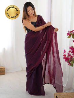 Akhilam - Women Magenta Tissue Solid/Plain Saree with Unstitched Blouse