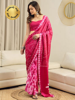 Akhilam - Crepe Pink Printed Ready To Wear Saree with Unstitched Blouse