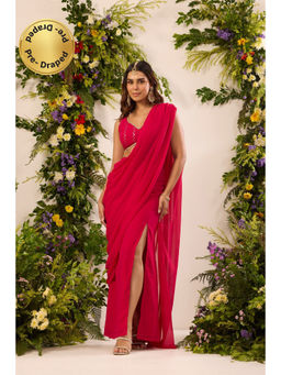 Alaya by Stage3 - Mastaani Embroidered Pre-Draped Pink Pre-Draped Saree with Stitched Blouse