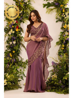 Alaya by Stage3 - Mastaani Embroidered Berry Bloom Purple Pre-Draped Saree with Stitched Blouse