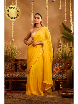 Alaya by Stage3 - Mastaani Embroidered Haldi Bloom Yellow Pre-Draped Saree with Stitched Blouse