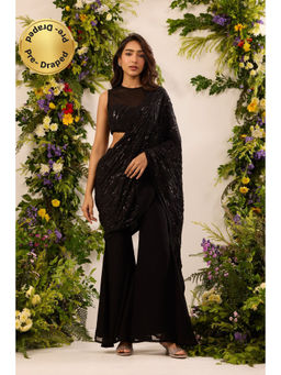 Alaya by Stage3 - Mastaani Embroidered Aurora Black Pre-Draped Saree with Stitched Blouse