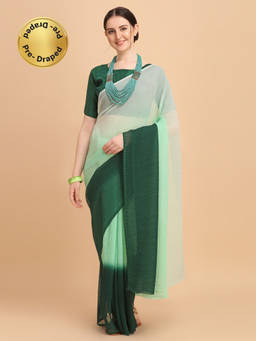 Amrutam Fab - Womens Padding Georgette Pleated Green Saree With Unstitched Blouse Piece